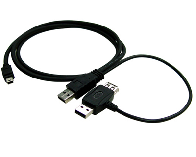 Mini B 5 pin plug to USB A plug + USB A plug & receptacle Cable