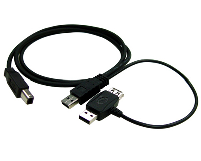 USB B plug to USB A plug + USB A plug & receptacle Cable