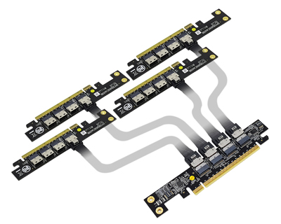 PCIEX16E-Q4E | PCIe x16 edge connector to four PCIe x4 edge connector ...
